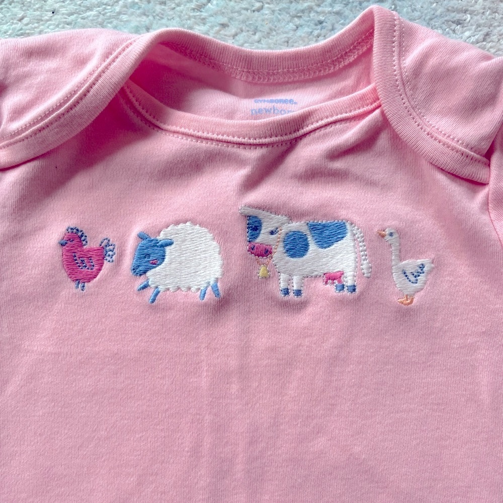 Gymboree Pink Farm Animals Onesie - Size 12-18 Months